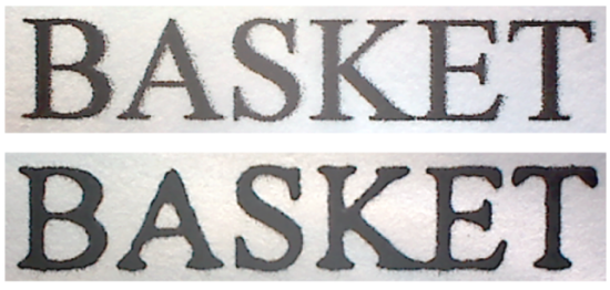 two versions of the word BASKET printed in a serif font all letters capitalized